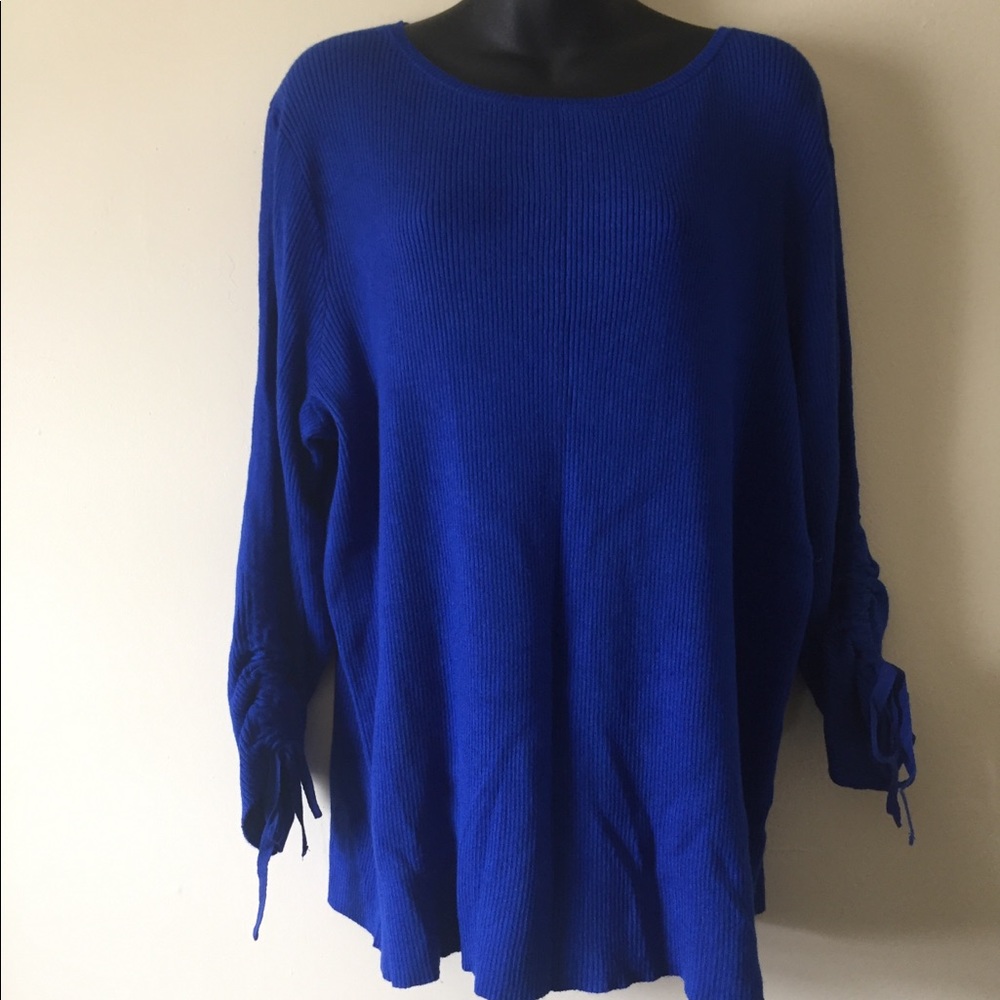 CB blue ribbed sweater ruched sleeves plus  3x